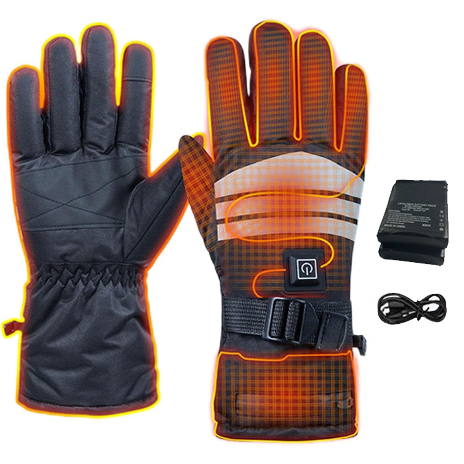 7.4 V 2*3000 mAh Rechargeable Battery Heated Gloves 3-level Temperature Adjustment Touch Panel Compatible Fleece Lined Electric Warm Gloves for Men Women Hiking Riding Skiing Camping Motorcycle