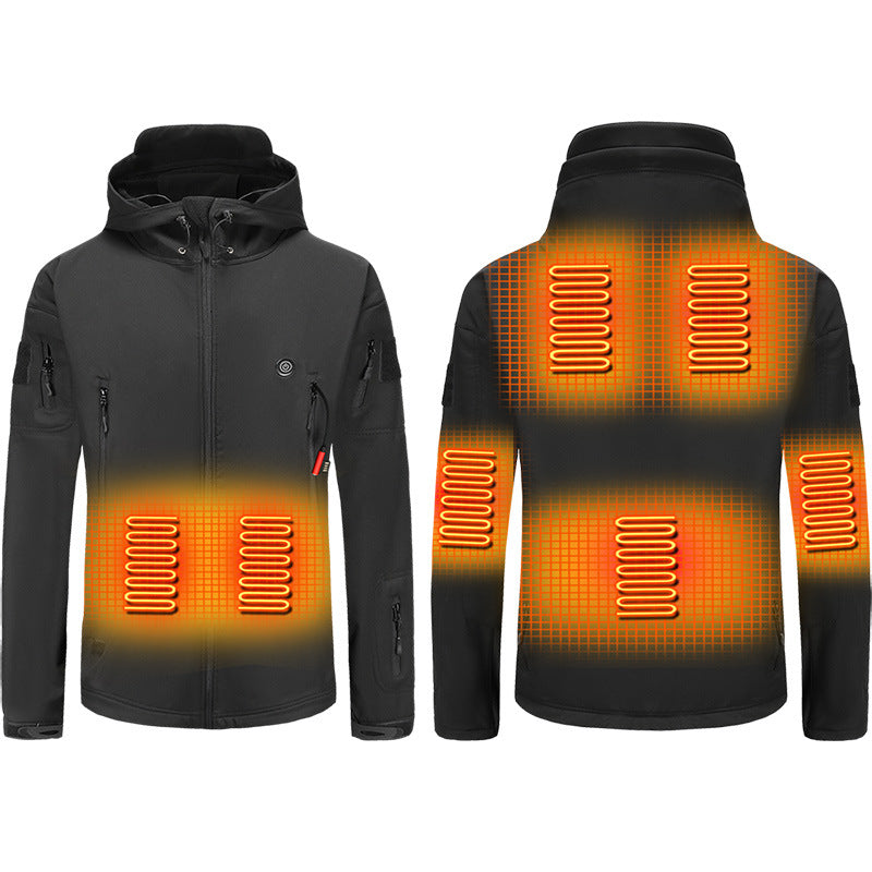 Heated Hooded Jacket for Men Women, Zip Up Lightweight Fleece Lined Heated Blouse, 7 Heating Areas USB Rechargeable Heated Soft Shell Coat for Winter and Outdoor Skiing Fishing Hiking