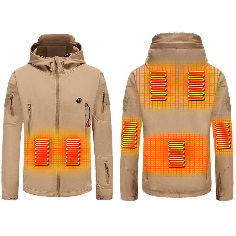 Heated Hooded Jacket for Men Women, Zip Up Lightweight Fleece Lined Heated Blouse, 7 Heating Areas USB Rechargeable Heated Soft Shell Coat for Winter and Outdoor Skiing Fishing Hiking