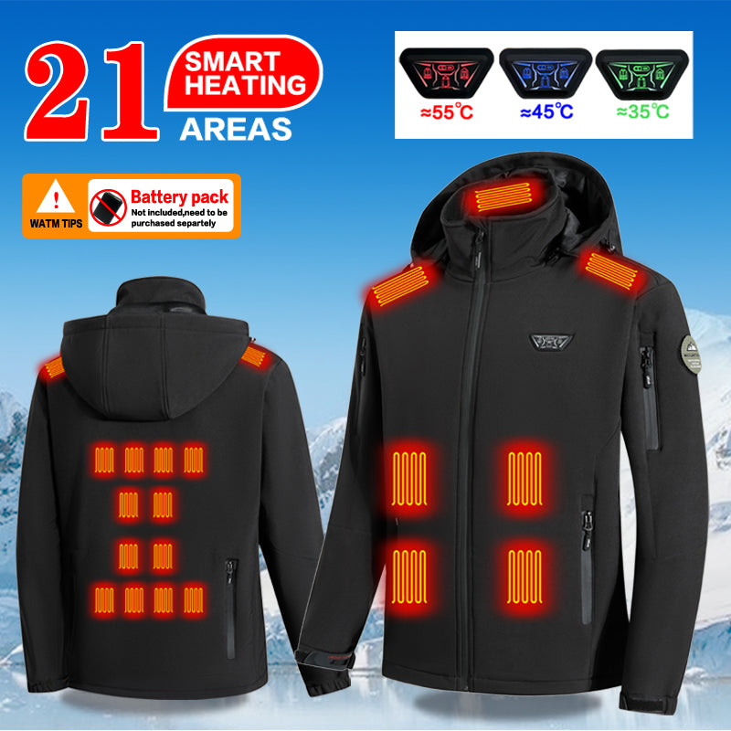 Windproof and Waterproof Fleece Heated Hoodie Jacket for Men Women with 21 Heating Areas 4 Zones Control USB Electric Rechargeable Heated Winter Coats for Skiing Hiking Camping