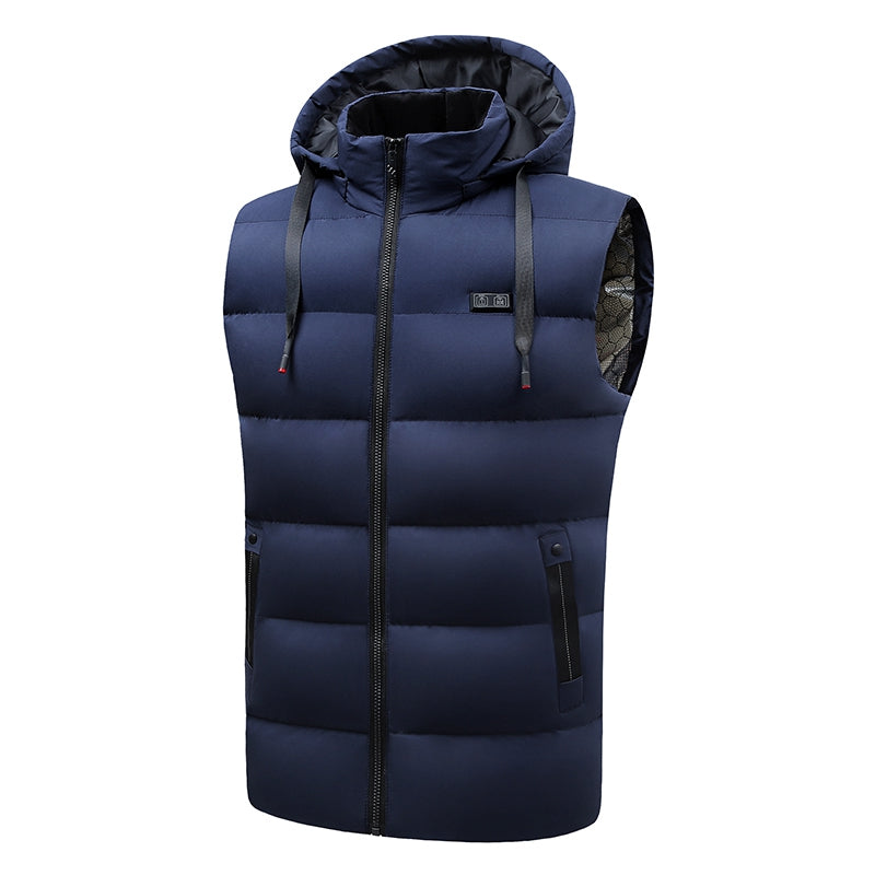 Intelligent Dual Control Unisex Heated Vest with Detachable Hood 11 Heating Zones USB Electric Warm Winter Sleeveless Zipper Waistcoat for Men Women