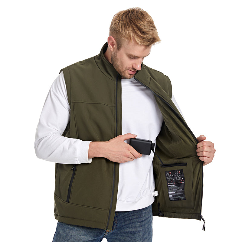 Men's Plain Heated Quilted Vest, 9 Heating Zones Sleeveless Zip Stand-Up Collar Winter Gilet Warm Electric Heat Waistcoat for Running, Hiking, Riding, Golf