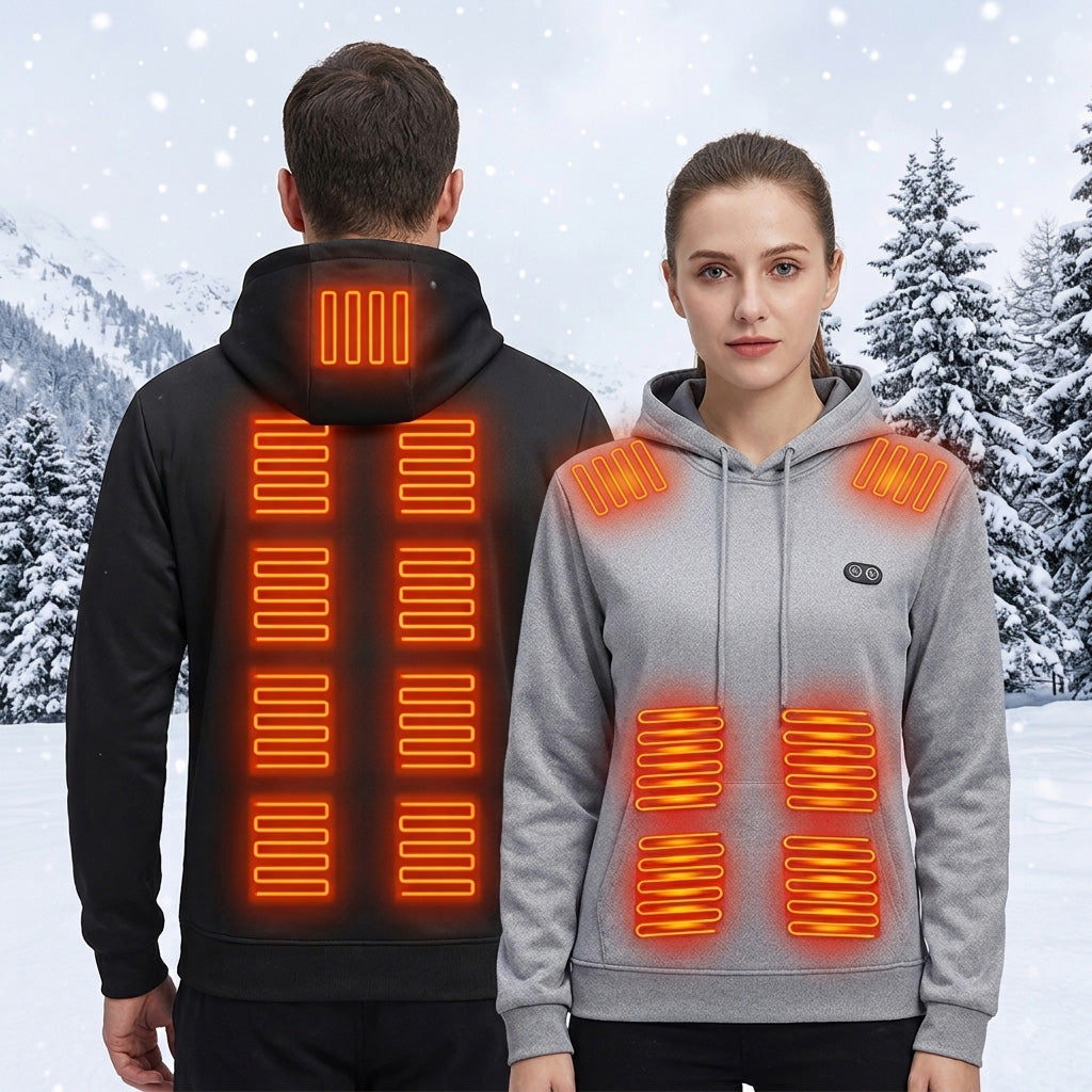 Electric Heated Hoodie for Men Women Dual Control 17 Areas Heating Fleece Lining Warm Hooded Sweatshirt