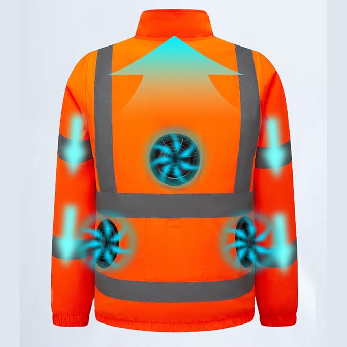 High Visibility Air Cooling Jackets for Men Women, Cooling Clothes with 3 Fans for Working Cycling Outdoor Reflective Stripe Polyester Work Uniform Adjustable Fan Work Coat