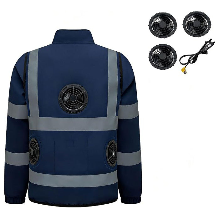 High Visibility Air Cooling Jackets for Men Women, Cooling Clothes with 3 Fans for Working Cycling Outdoor Reflective Stripe Polyester Work Uniform Adjustable Fan Work Coat
