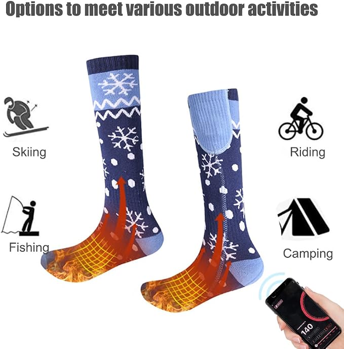 APP Remote Control Christmas Heated Socks with 2pcs 5000mAh Rechargeable Battery Washable Electric Thermal Warming Socks for Men Women