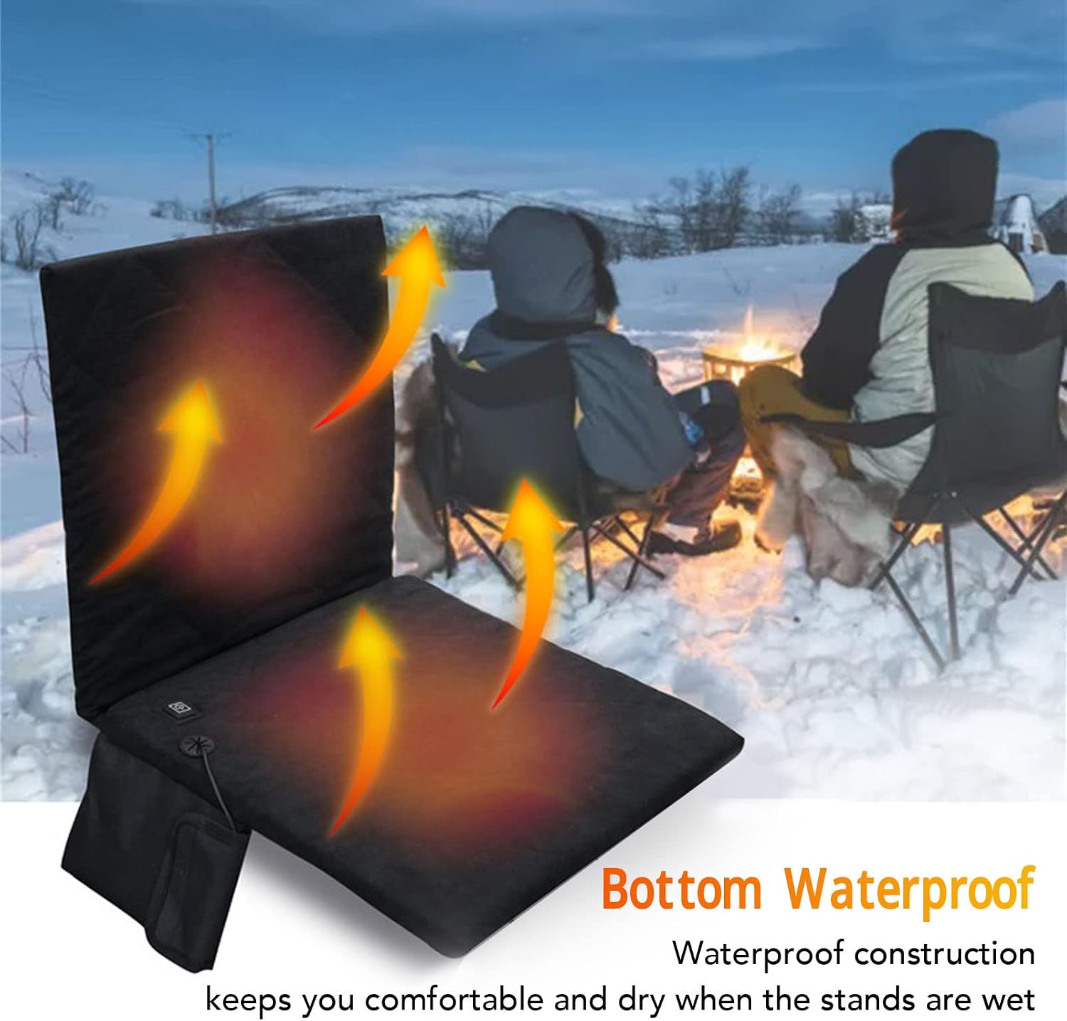 Portable Heated Folding Seat Cushion for Outdoor Activities Camping, Fishing And Hunting 3 Intelligent Temperature Control Waterproof USB Powered Stadium Bleacher Chair Heating Pad
