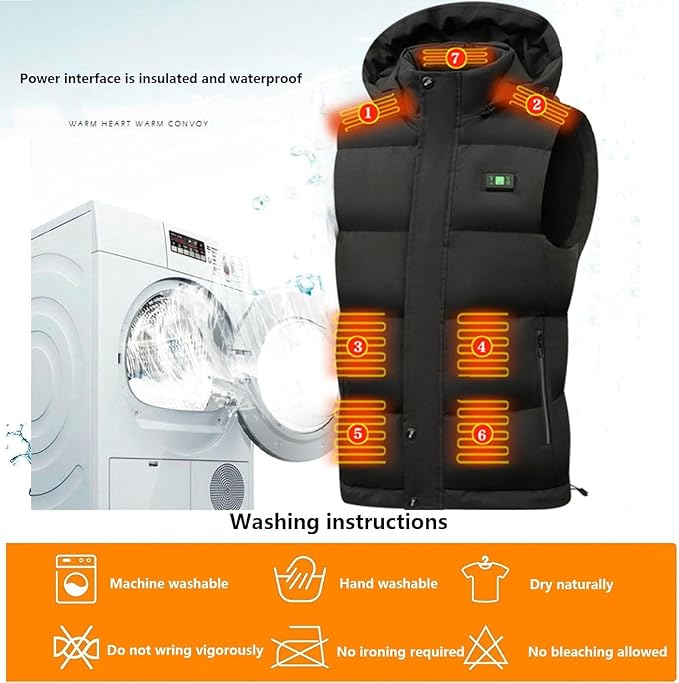 Unisex Heated Hooded Vest for Men Women, 3 Heating Levels 15 Heating Zones Temperature Display Zipper Closure USB Charging Fleece Lined Winter Thermal Waistcoat for Outdoor