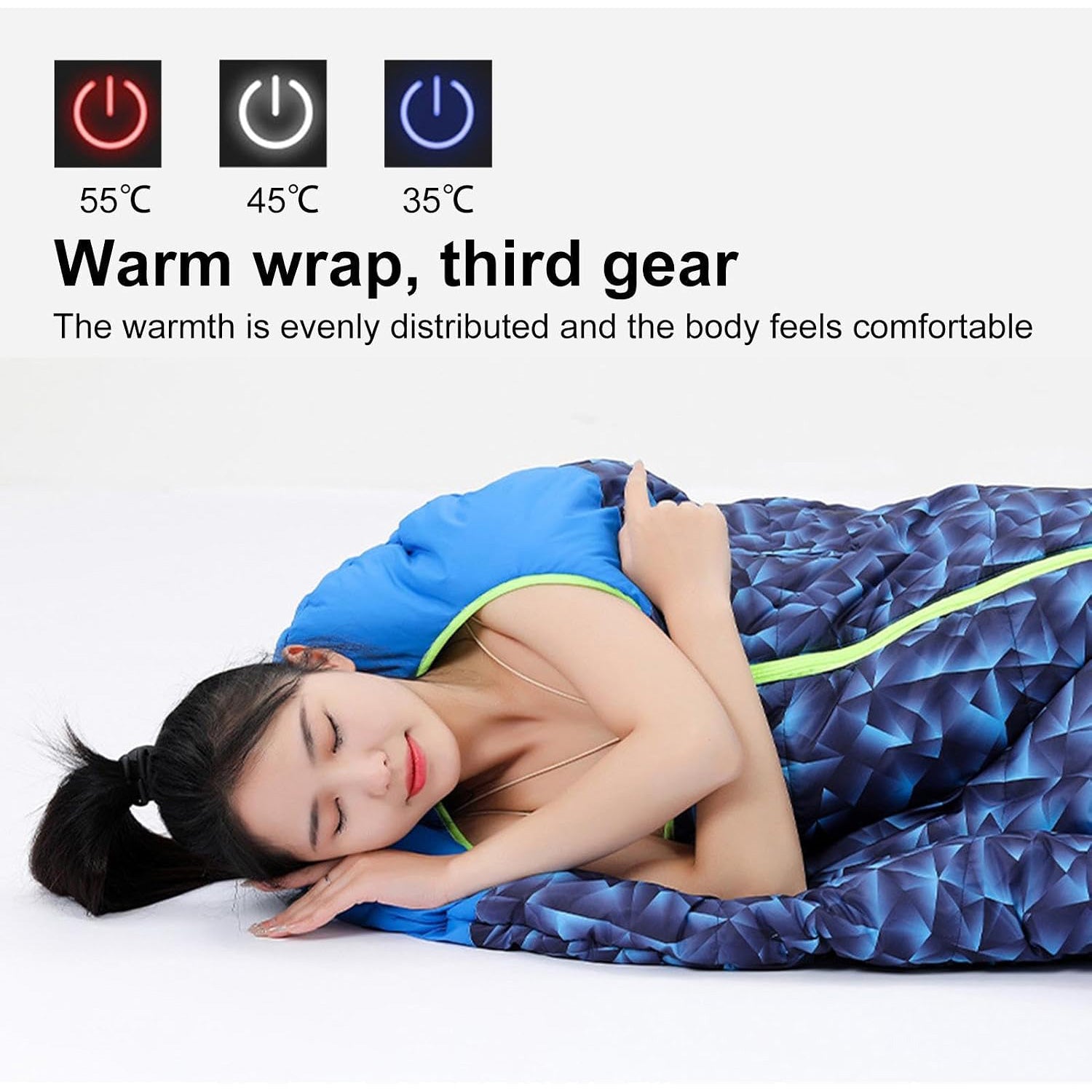 Outdoor Heated Sleeping Bag Camouflage Blue 5V 2A USB Charging Adjustable Temperature for Travel Hiking Camping Made of Polyester Fluffy Cotton