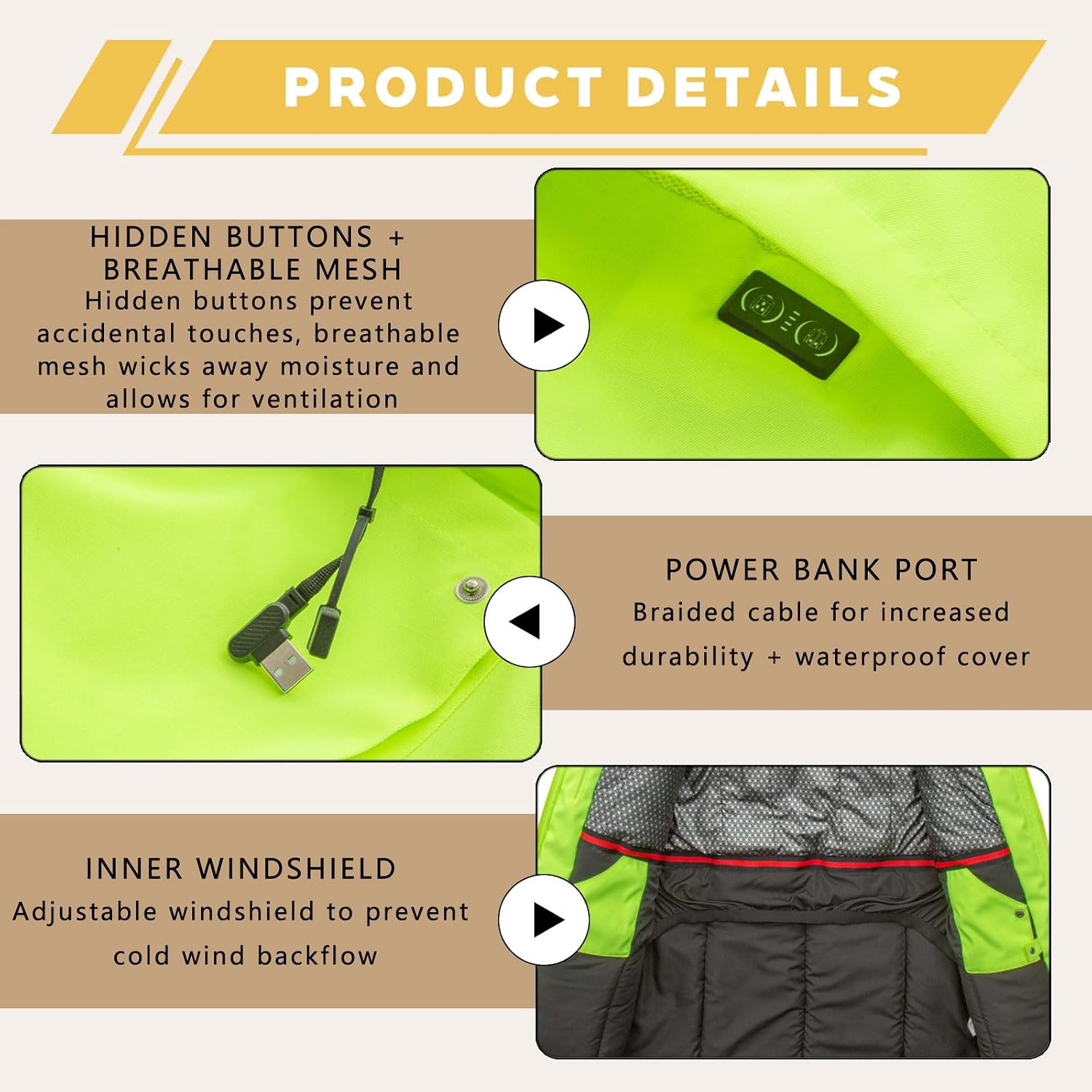 Hi Vis Heated Hooded Jacket for Men Women, 8 Heating Zones 3 Temperature Levels High Visibility Heated Workwear Waterproof Windproof Reflective Outerwear Safety Security Work Coat