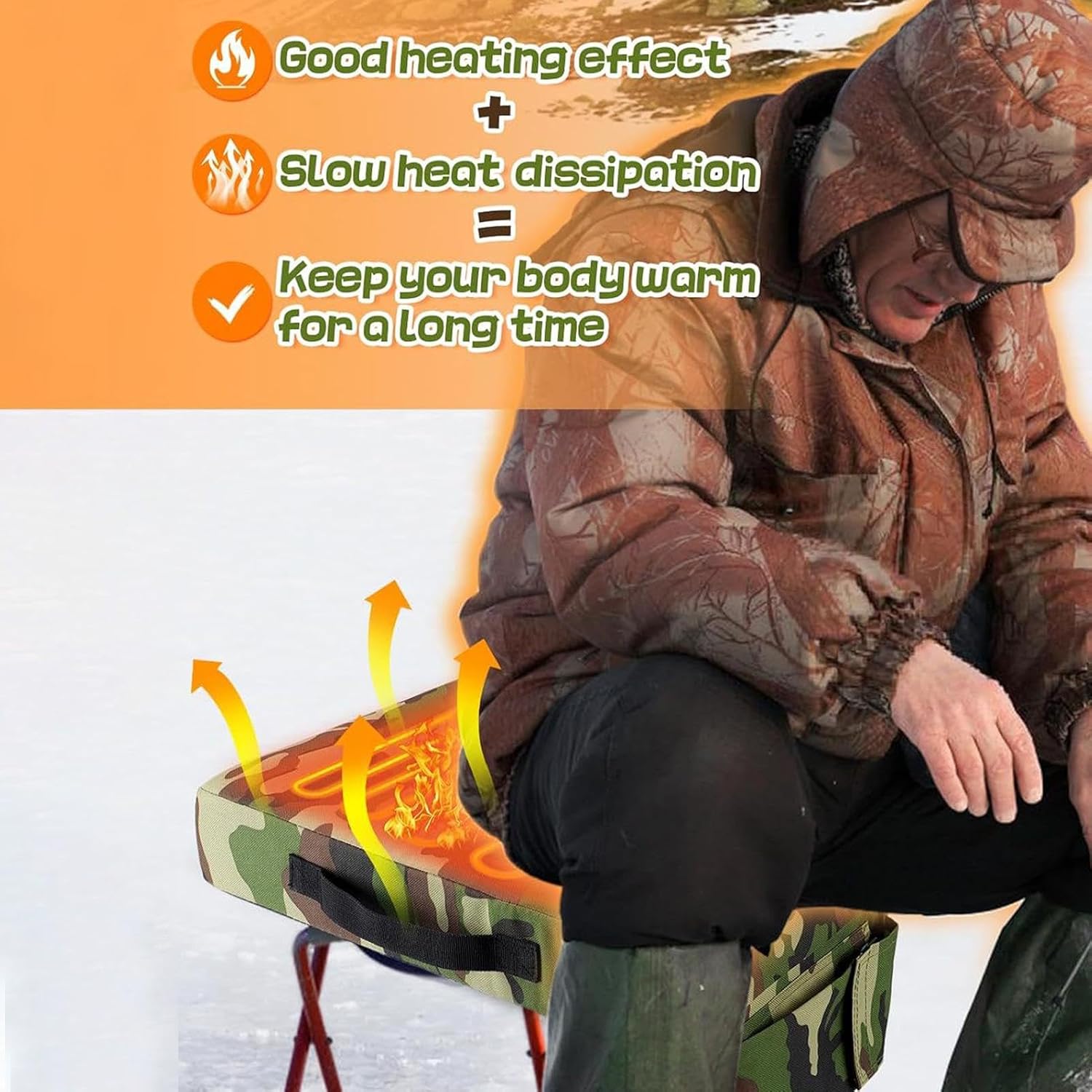 Portable Camouflage Hunting Heated Seat Cushion, Tree Stand Stadium Seats For Fishing Bleachers Concert Camping