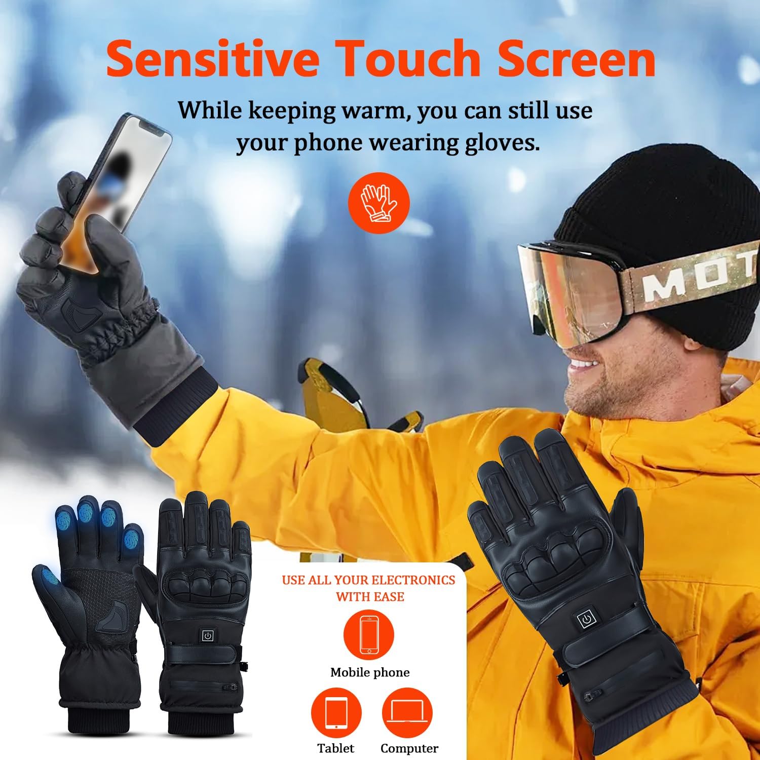 Rechargeable Heated Gloves with 2*8500mAh Batteries Touchscreen Heating Gloves for Men Women for Outdoor Activities, Riding, Cycling & Cold Weather