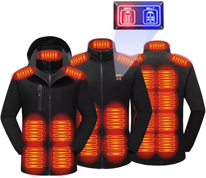 3-in-1 Heated Windbreaker for Men Women 15 Heating Zones 3 Levels of Temperature Adjustment USB Electric Windproof Thermal Jackets for Outdoor Skiing Hiking Camping