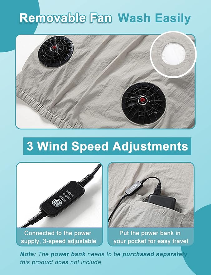 Sun Protective Cooling Fan Jacket for Men Women, UPF 50+ Air Conditioned Lightweight Hoodie, UV Protection USB Cool Jacket for Summer Hot Weather Work, Outdoor Activities