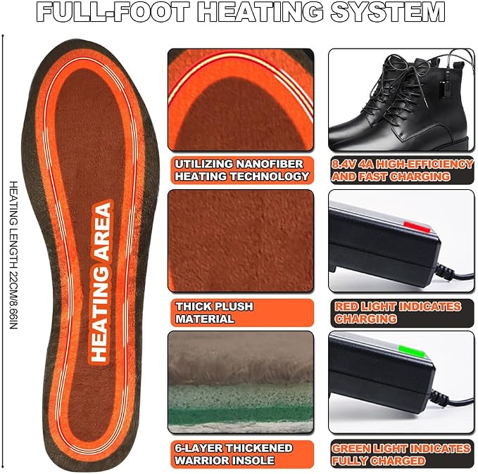 Black Genuine Leather Smart Heated Boots for Men Upgraded 20000mAh Battery 36℃-90℃ 5-level Temperature Adjustment -Skiing Hunting Non-Slip Water Proof Electric Heating Shoes