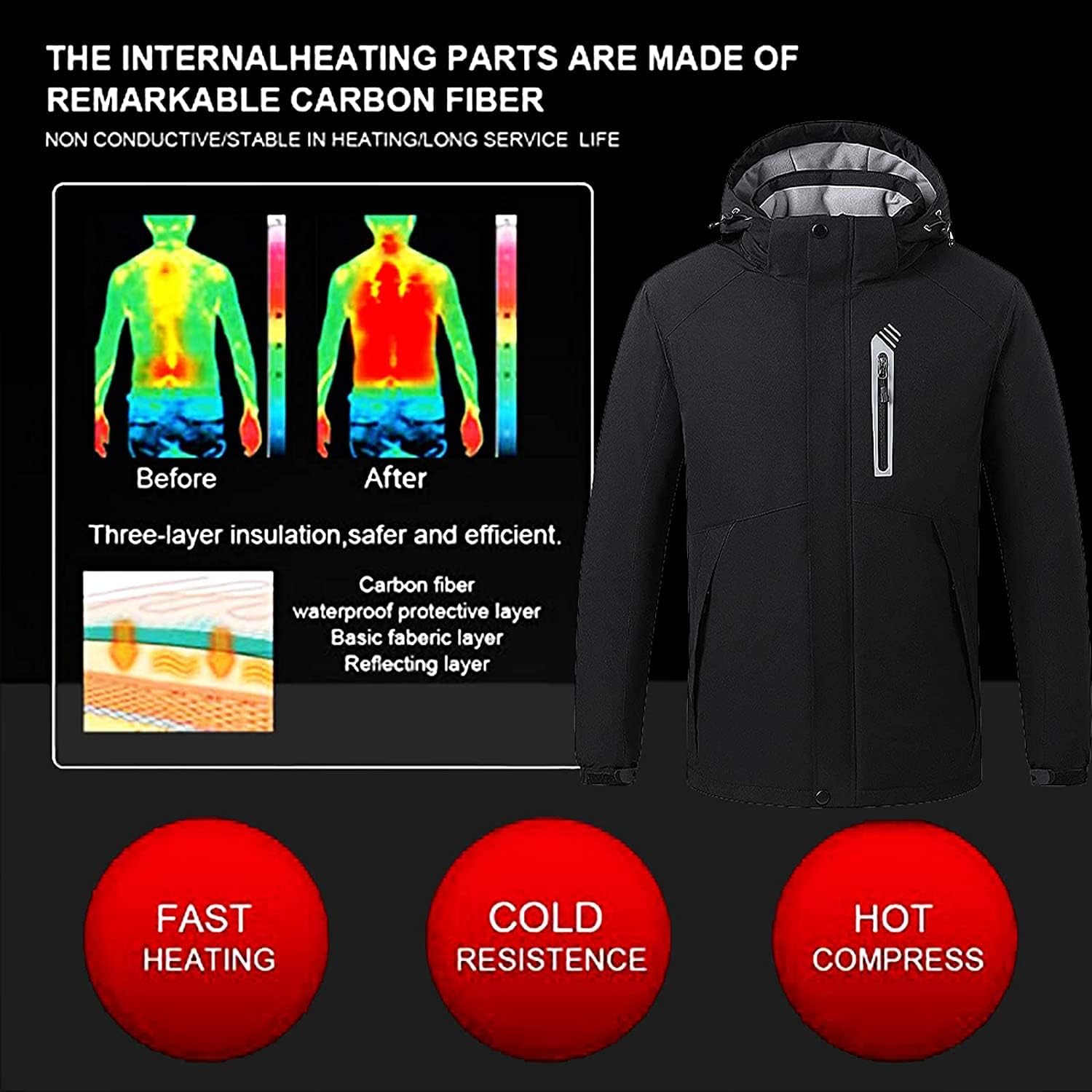 Soft Shell Electric Heated Jacket for Men Women with Detachable Hood 8 Heating Zones 3 Levels of Temperature Control Heating Winter Coat for Outdoor Hiking Skiing Hunting