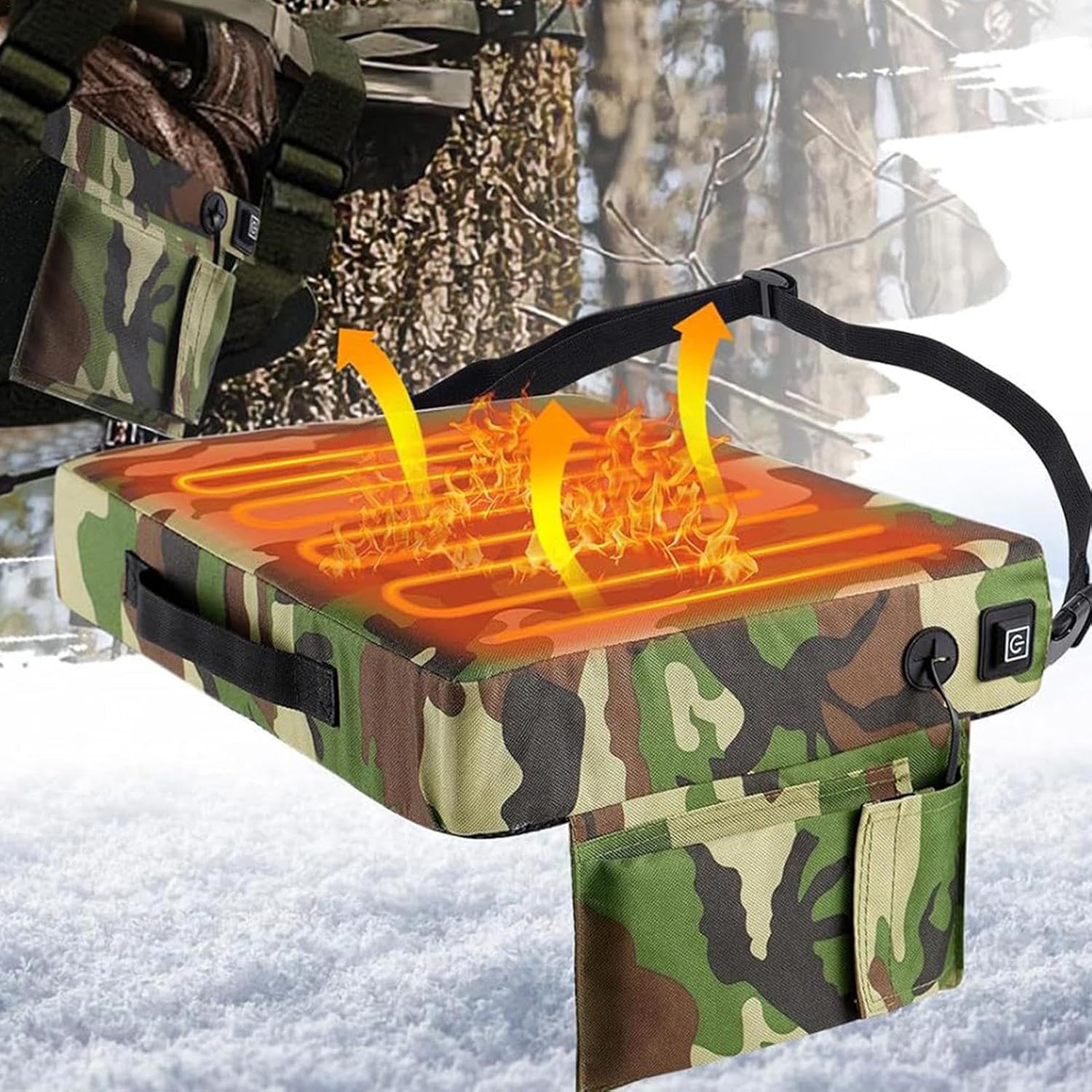Portable Camouflage Hunting Heated Seat Cushion, Tree Stand Stadium Seats For Fishing Bleachers Concert Camping