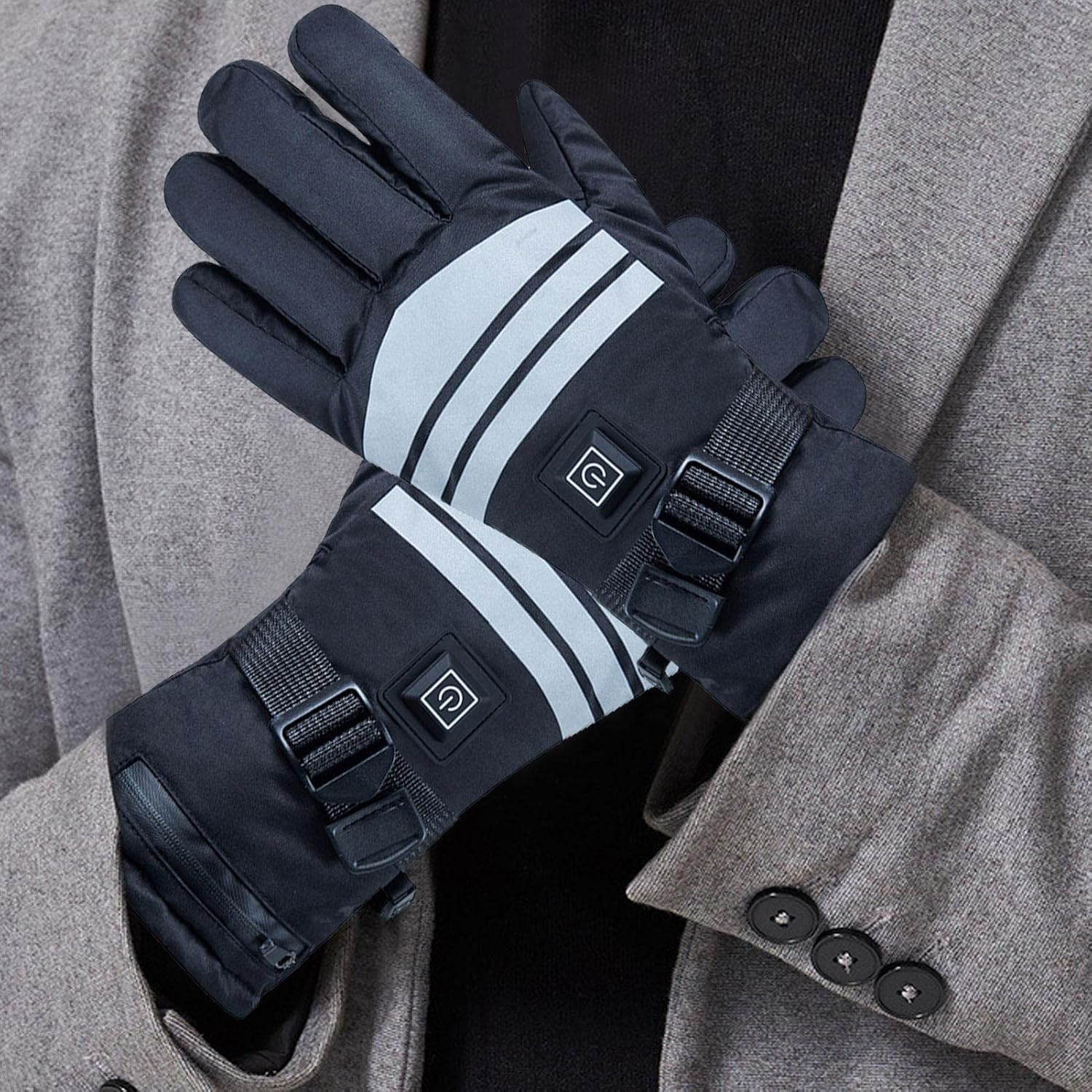 7.4 V 2*3000 mAh Rechargeable Battery Heated Gloves 3-level Temperature Adjustment Touch Panel Compatible Fleece Lined Electric Warm Gloves for Men Women Hiking Riding Skiing Camping Motorcycle