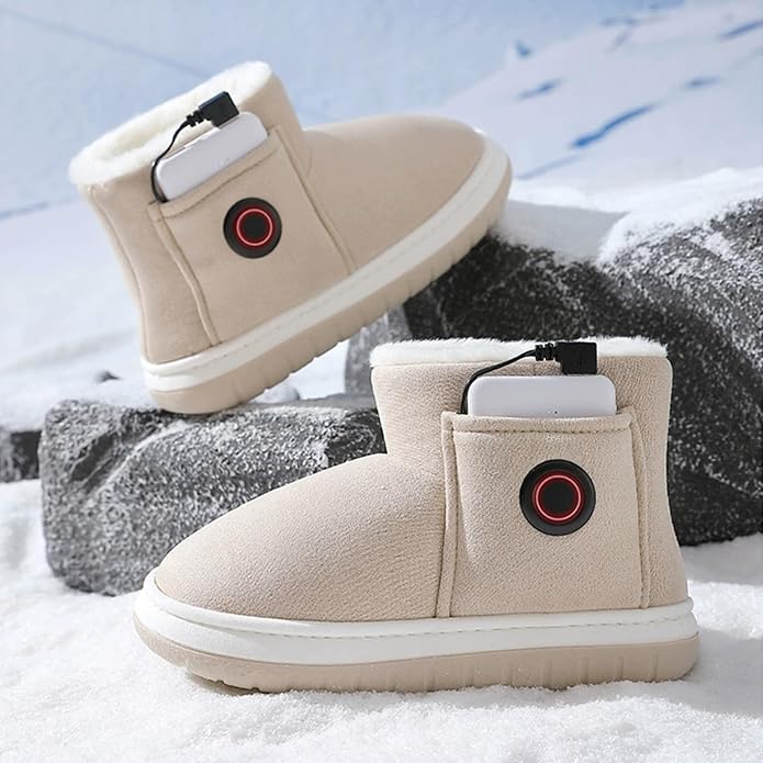 Electric Heated Snow Boots With 2*5000mAh Rechargeable Batteries 3-level Temperature Adjustment Waterproof Non-Slip Foot Warmer Slippers for Women Men