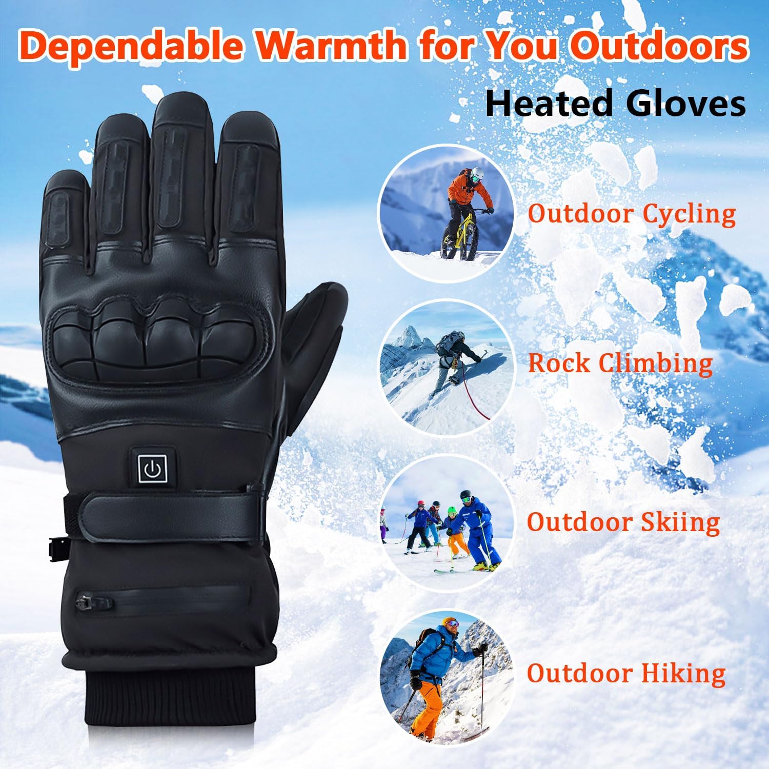 Rechargeable Heated Gloves with 2*8500mAh Batteries Touchscreen Heating Gloves for Men Women for Outdoor Activities, Riding, Cycling & Cold Weather