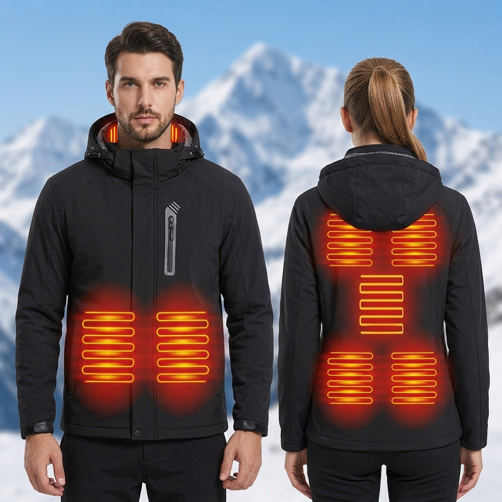 Soft Shell Electric Heated Jacket for Men Women with Detachable Hood 8 Heating Zones 3 Levels of Temperature Control Heating Winter Coat for Outdoor Hiking Skiing Hunting