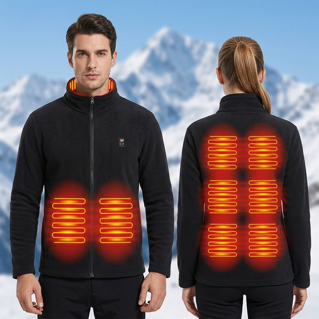 Fleece Heated Jackets for Men Women Temperature Display 9 Heated Areas 3 Gear Temperature USB Charging Heated Zip Up Coat for Outdoor Skiing Hiking