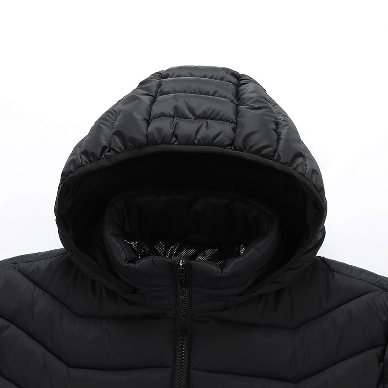 4 Temp-controller 19 Heating Zones Heated Jacket with Hood for Women Men 3 Temperature Levels Electric Charging Thermal Long Sleeve Warm Coat