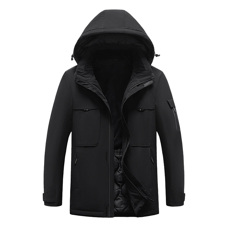 Heated Hooded Coat for Men Women Dual Independent Switches 9 Heating Areas Control 3 Temperature Thermal Windbreaker Outerwear for Camping Skiing Hiking