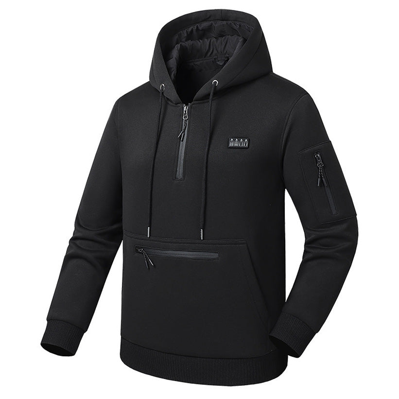 Black Electric Heated Pullover Hoodie for Men Women, 26 Zones 4 Gear Temperature Control Winter Zip Up Pocket Long Sleeve Thermal Sweatshirt for Outdoor Skiing Hiking