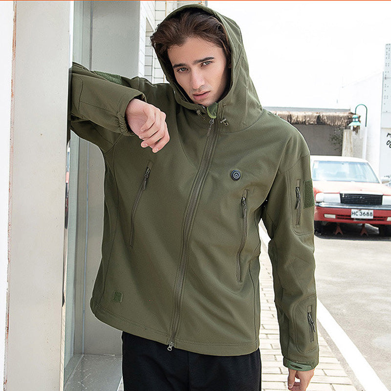 Heated Hooded Jacket for Men Women, Zip Up Lightweight Fleece Lined Heated Blouse, 7 Heating Areas USB Rechargeable Heated Soft Shell Coat for Winter and Outdoor Skiing Fishing Hiking