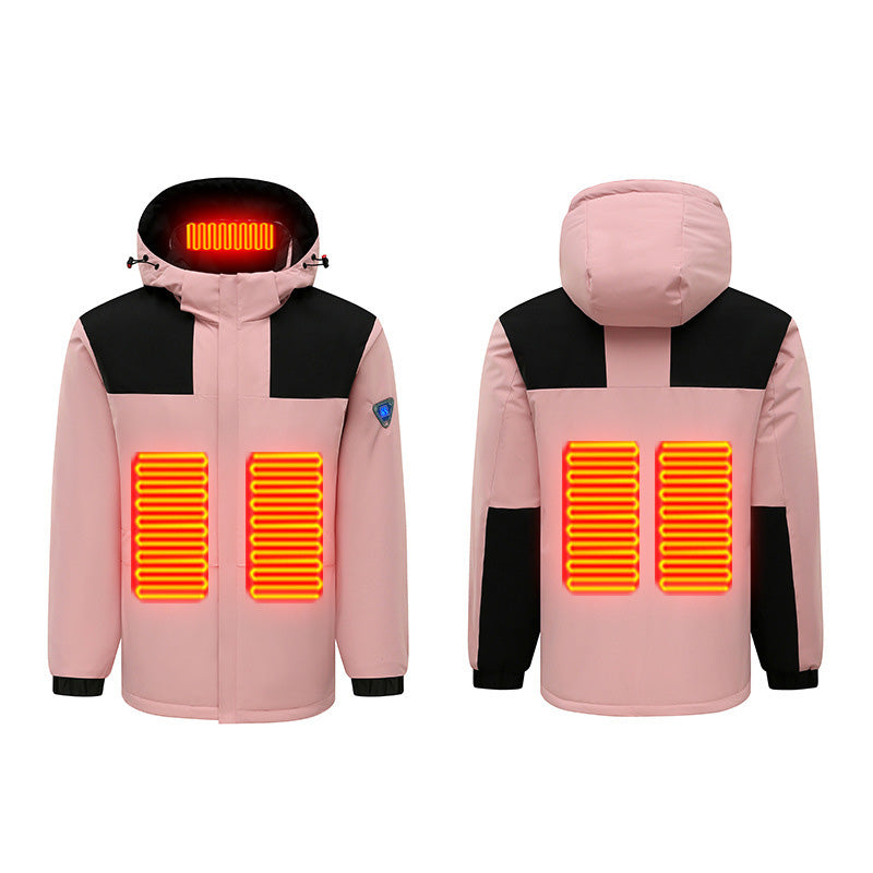 Winter Hooded Heated Coats for Men and Women, Windproof Waterproof Unisex Heating Warm Jackets, Large Heating Zones 3 Levels Heat Control USB Charging Electric Body Warmer Overcoat Hoodie