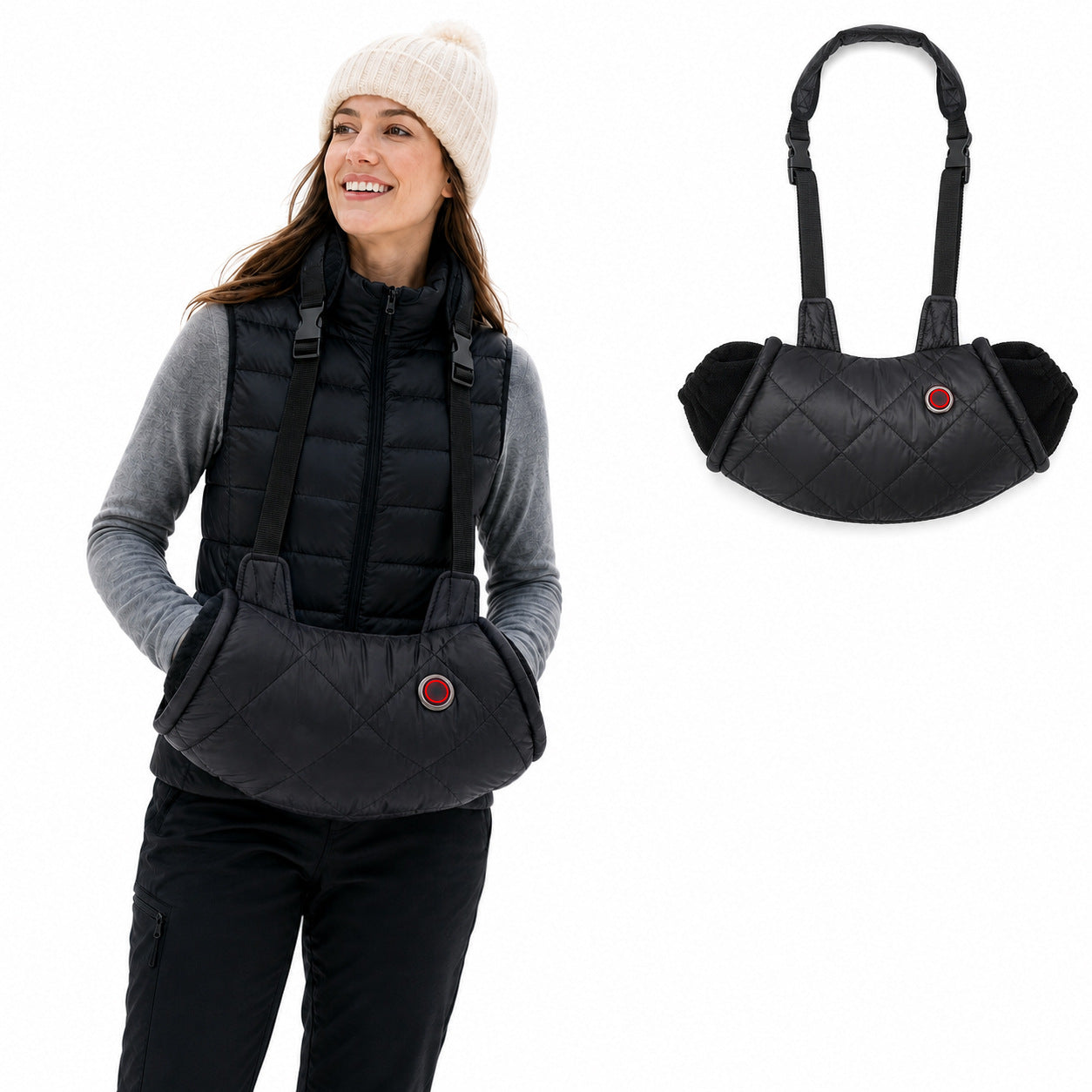 Rechargeable Heated Hand Muff, USB Throw Neck Hand Warmer Cushion 5 Gears, Hand Warmer Bag, Adjustable Strap for Outdoor Activities Golf, Hiking, Snow, Football, Camping