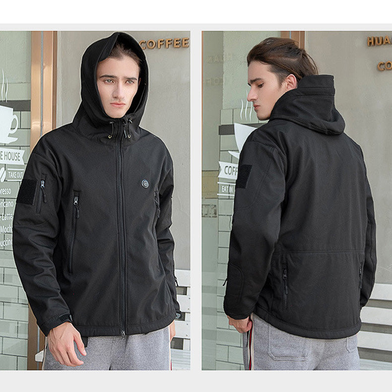 Heated Hooded Jacket for Men Women, Zip Up Lightweight Fleece Lined Heated Blouse, 7 Heating Areas USB Rechargeable Heated Soft Shell Coat for Winter and Outdoor Skiing Fishing Hiking
