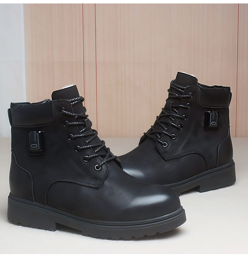 Genuine Leather Ankle Heated Boots for Men & Women with 20000mAh Battery 5-level Temperature Adjustment Fur Liner Rechargeable Electric Winter Warm Snow Boots
