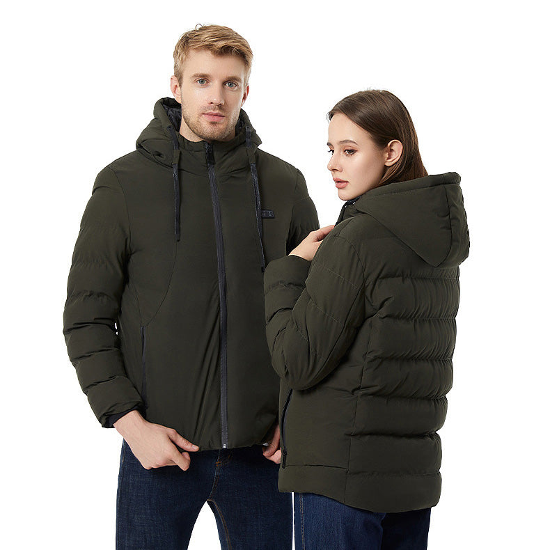 Thermal Hooded Heated Coat for Men Women, Dual Control 11 Heating Areas, USB Charging Electric Body Warmer Hoodie Jacket for Winter Outdoor Working Sports