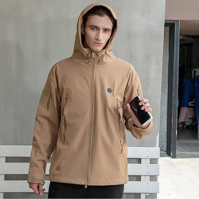 Heated Hooded Jacket for Men Women, Zip Up Lightweight Fleece Lined Heated Blouse, 7 Heating Areas USB Rechargeable Heated Soft Shell Coat for Winter and Outdoor Skiing Fishing Hiking