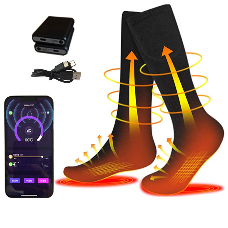 APP Control Smart Electric Heated Socks with 2pcs 5000mAh Rechargeable Battery 3 Heating Temperature Settings Men And Women Long Thermal Socks