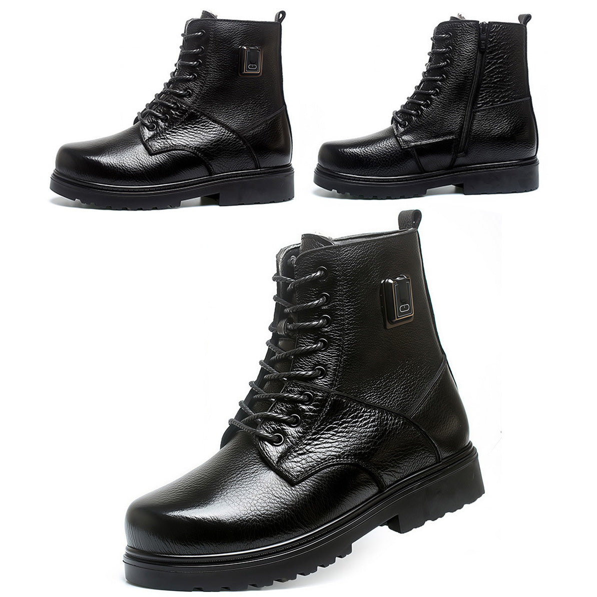 Black Genuine Leather Smart Heated Boots for Men Upgraded 20000mAh Battery 36℃-90℃ 5-level Temperature Adjustment -Skiing Hunting Non-Slip Water Proof Electric Heating Shoes