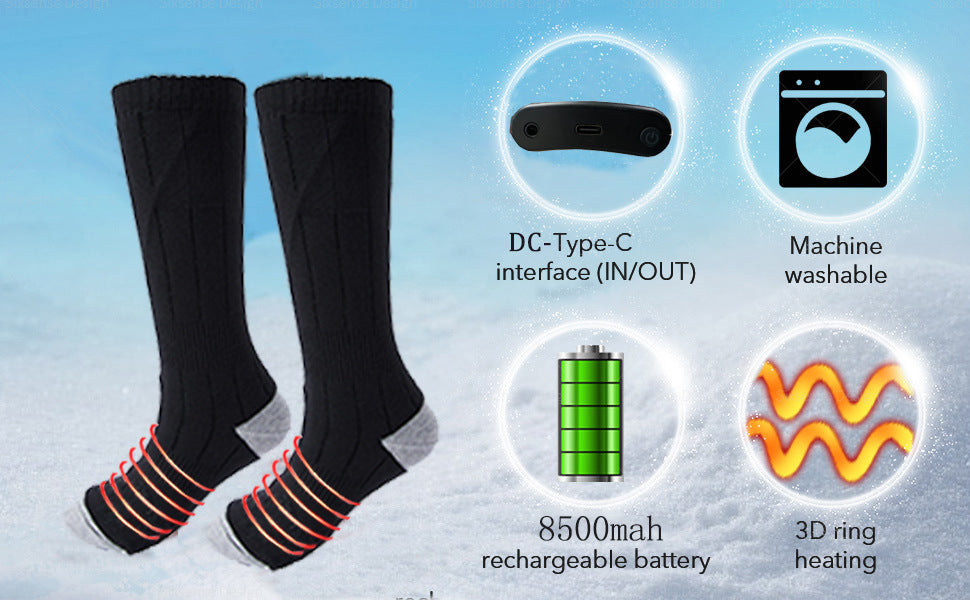 APP Remote Control Rechargeable Heated Socks for Men and Women 5000mAh*2 Batteries Electric Foot Warmers with 3 Heating Levels, Washable Thermal Socks for Skiing Hiking Outdoor Winter Activities