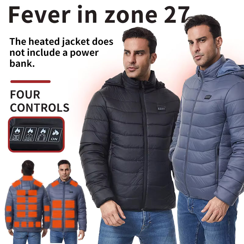 Long Sleeve Heated Hooded Jacket for Men Women, Winter Warm USB Charging Electric Body Warmer Heated Coats with Independent Control of 4 Zones 27 Heating Pads 3 Temperature Levels