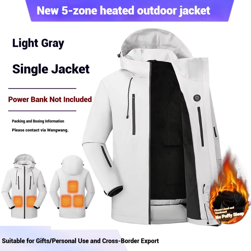 Electric Heated Hooded Ski Jacket for Men Women, 5 Heat Generation USB Powered Windbreaker Mountain Parka Heating Wear