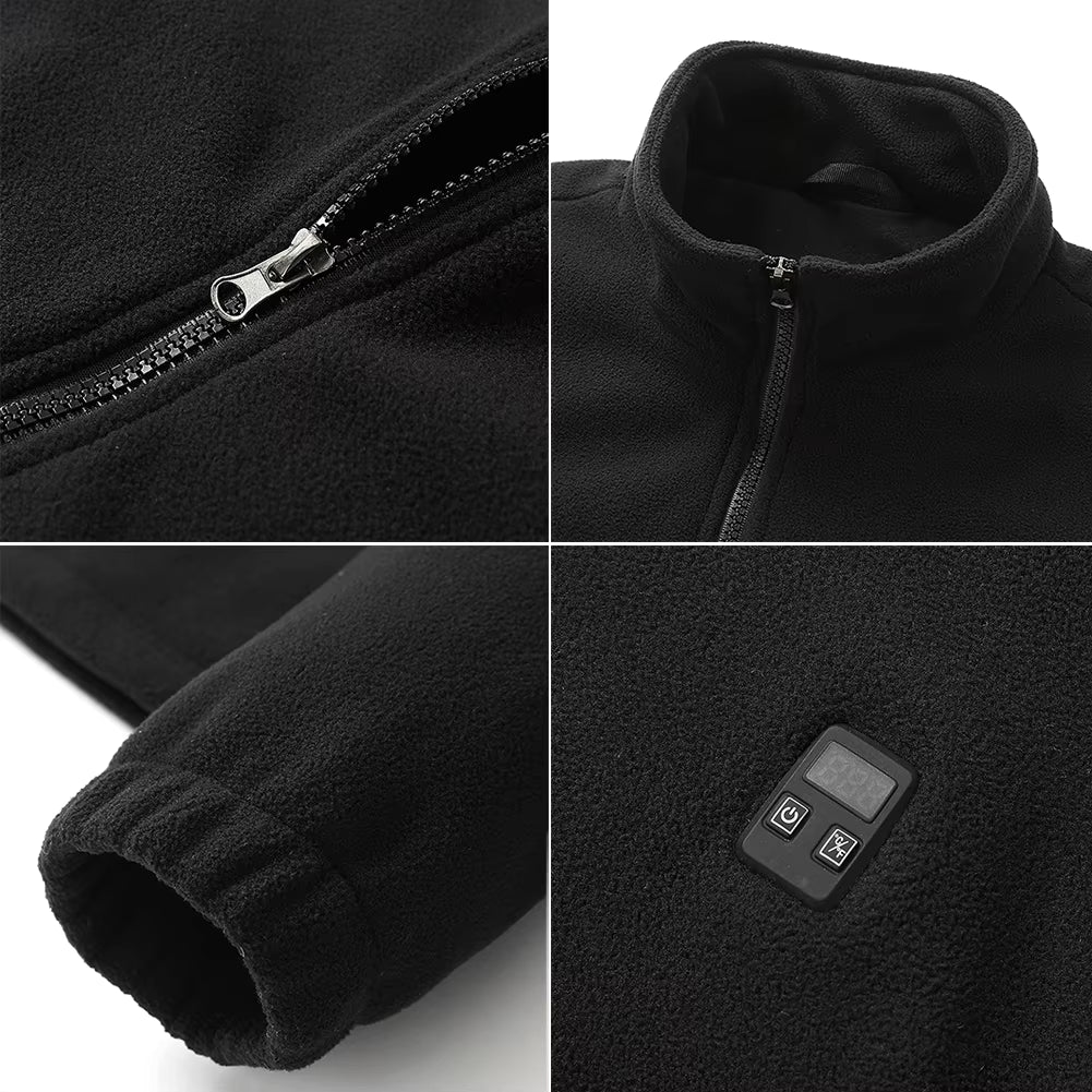 Fleece Heated Jackets for Men Women Temperature Display 9 Heated Areas 3 Gear Temperature USB Charging Heated Zip Up Coat for Outdoor Skiing Hiking