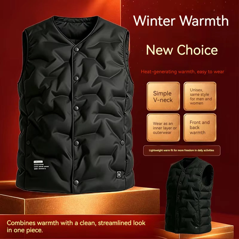 Lightweight V-Neck Quilted Electric Heated Vest for Women Men, USB Charging 3 Gear Temp Control 5 Heating Zones Snap Button Warming Gilet - Firoth