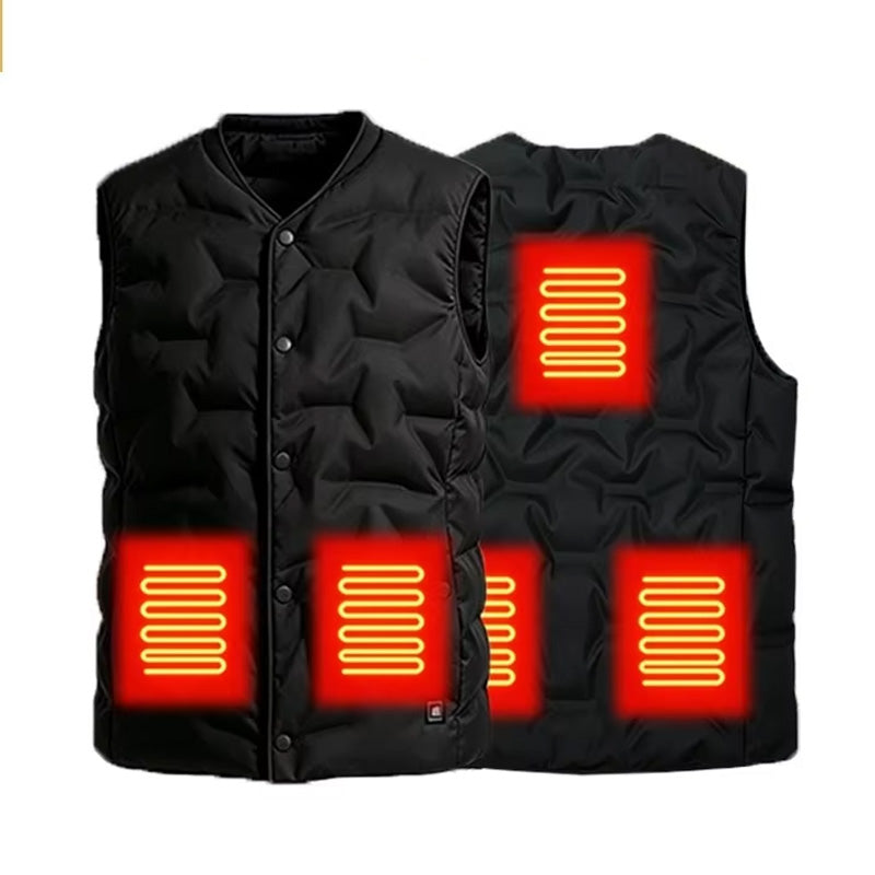 Lightweight V-Neck Quilted Electric Heated Vest for Women Men, USB Charging 3 Gear Temp Control 5 Heating Zones Snap Button Warming Gilet - Firoth
