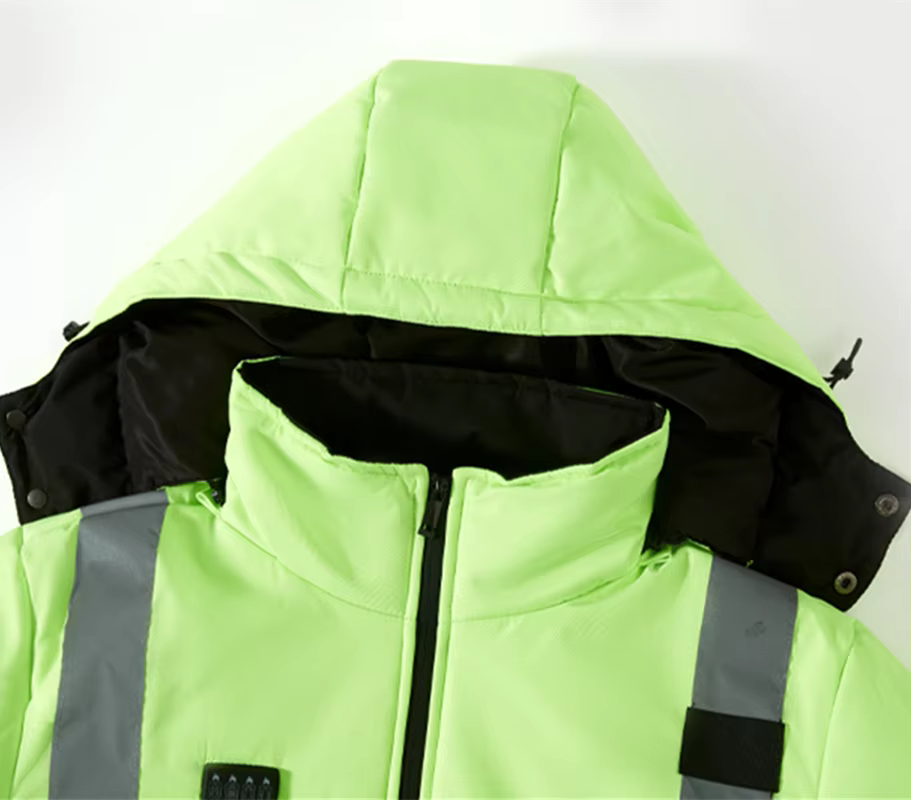 Unisex Hi Vis Hooded Heating Coat, High Visibility Heated Jacket, 29 Heating Zones Heated Body Warmer Windproof Waterproof Reflective Workwear USB Electric Heat Outerwear Winter Thermal Jackets for Work