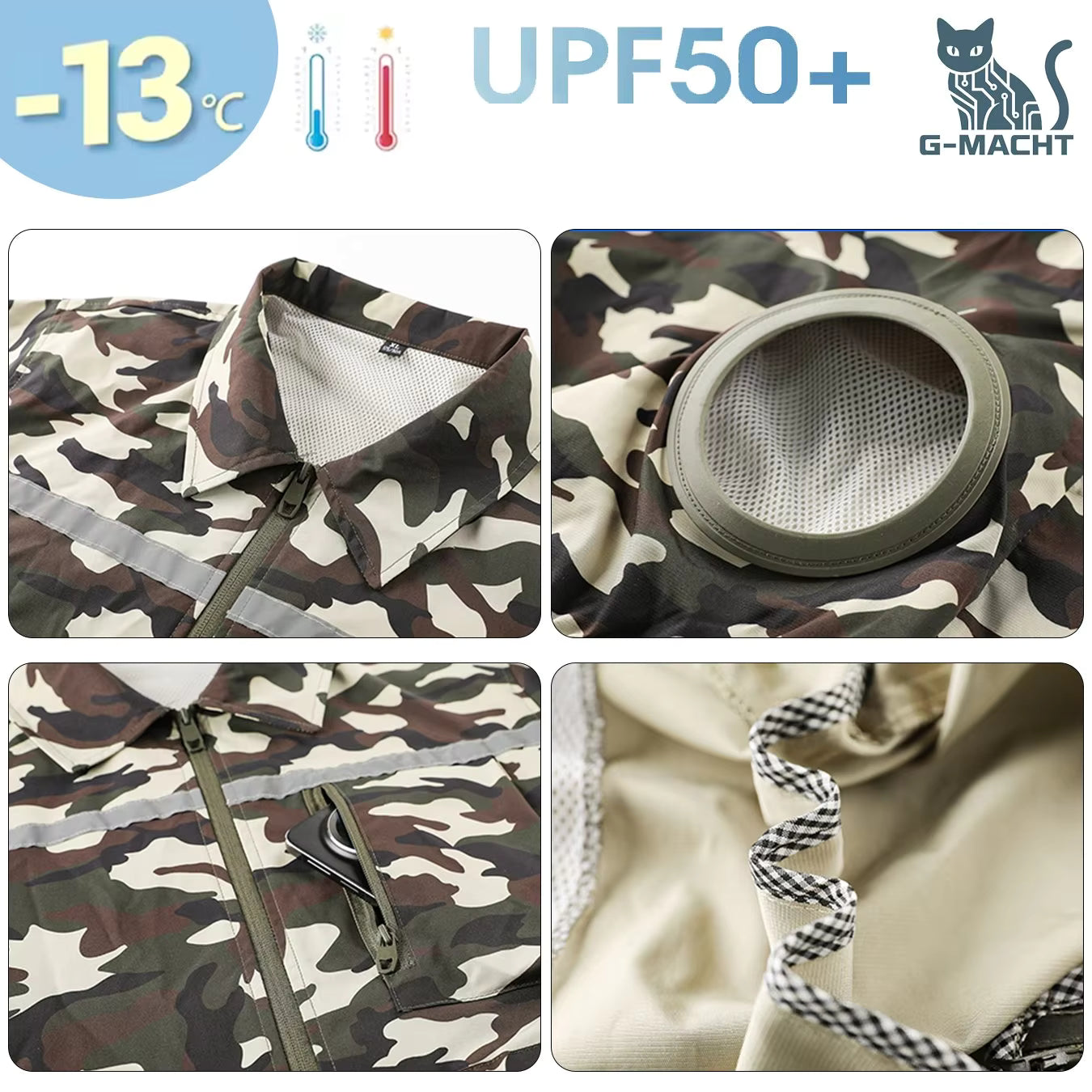 Cooling Fan Jacket for Men Women, Battery Powered 4 Fans Air Conditioned Work Uniform with Usb Reflective Stripe Cooling Fan Clothe for Outdoor Activities In Hot Weather