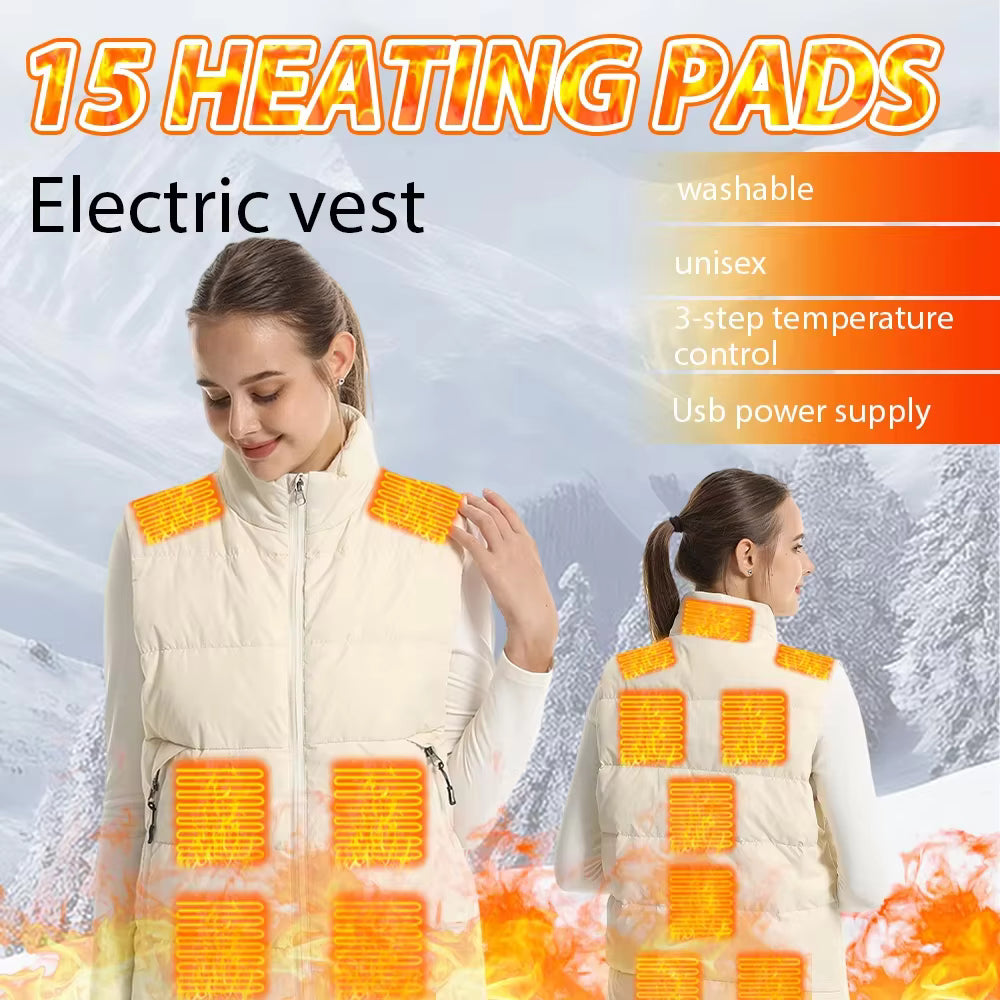 Heated Down Vest for Men Women, USB Electric Sleeveless Heated Waistcoat with 13 Heating Zones 3 Heating Levels