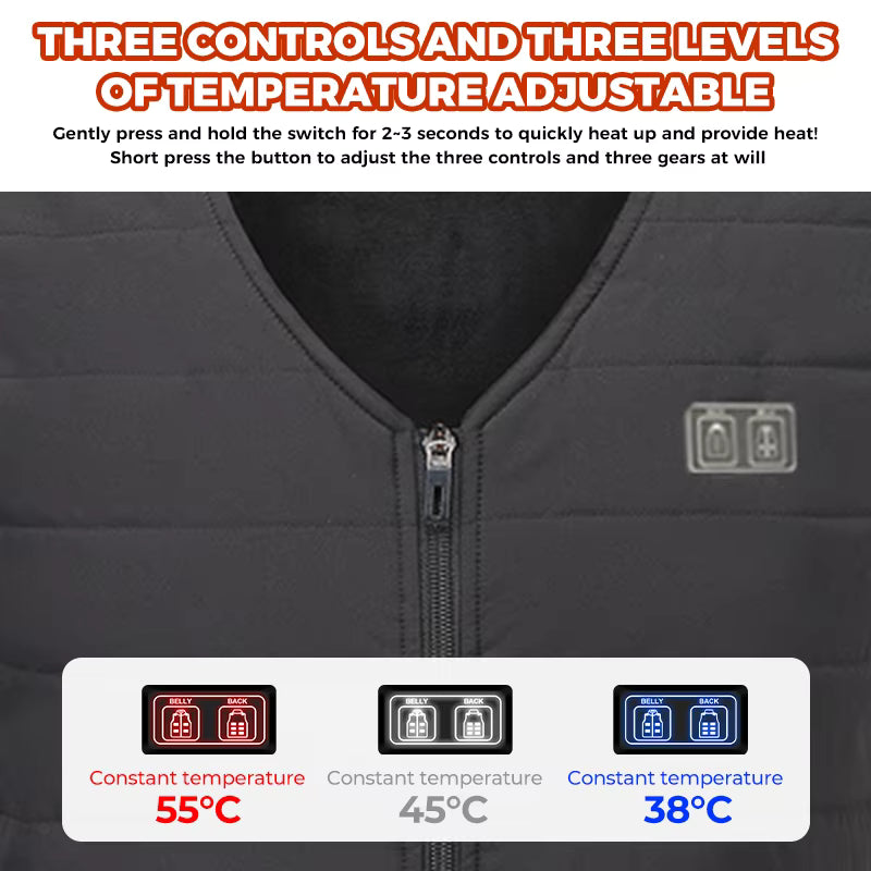 V-neck Fleece Heated Vests for Women Men 12 Heating Areas Dual Control Buttons 3 Gear Temperature Control USB Charging Electric Gilet