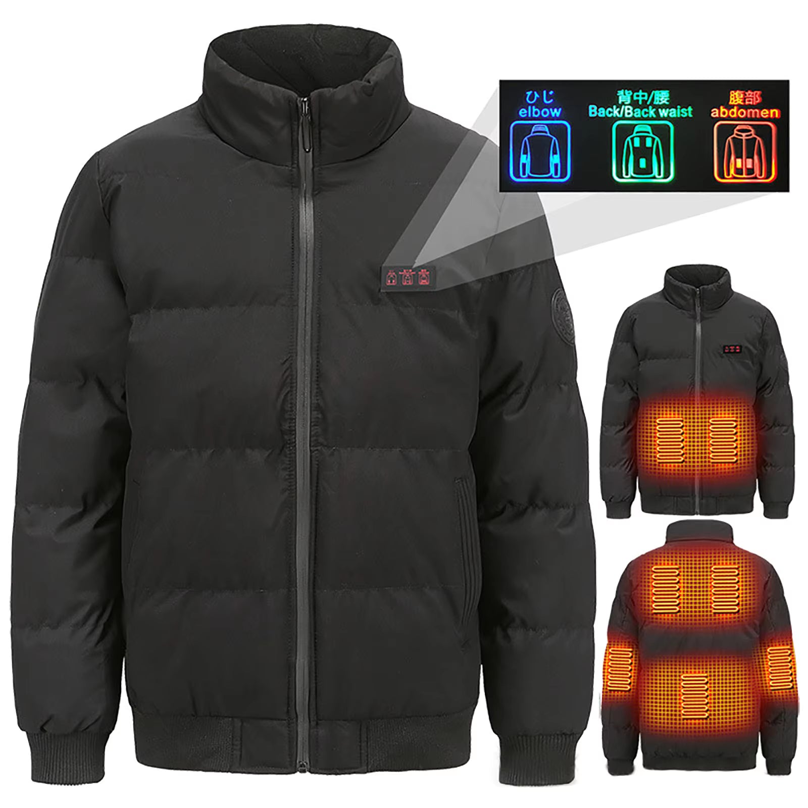 Electric Heated Jacket for Men & Women, 3 Temperature Control, 7 Heating Zones, Rechargeable USB Waterproof Cotton Jackets Winter Stand Collar Outdoor Lightweight Quilted Puffer Coat Casual P - Firoth