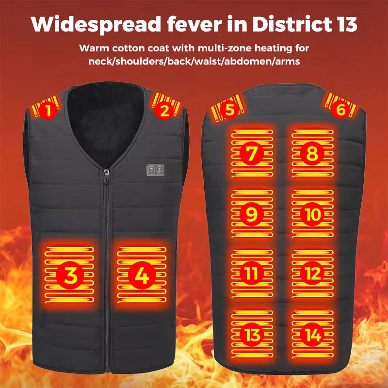 V-neck Fleece Heated Vests for Women Men 12 Heating Areas Dual Control Buttons 3 Gear Temperature Control USB Charging Electric Gilet